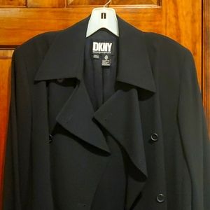 DKNY Black Double-Breasted Wool Blend Coat
